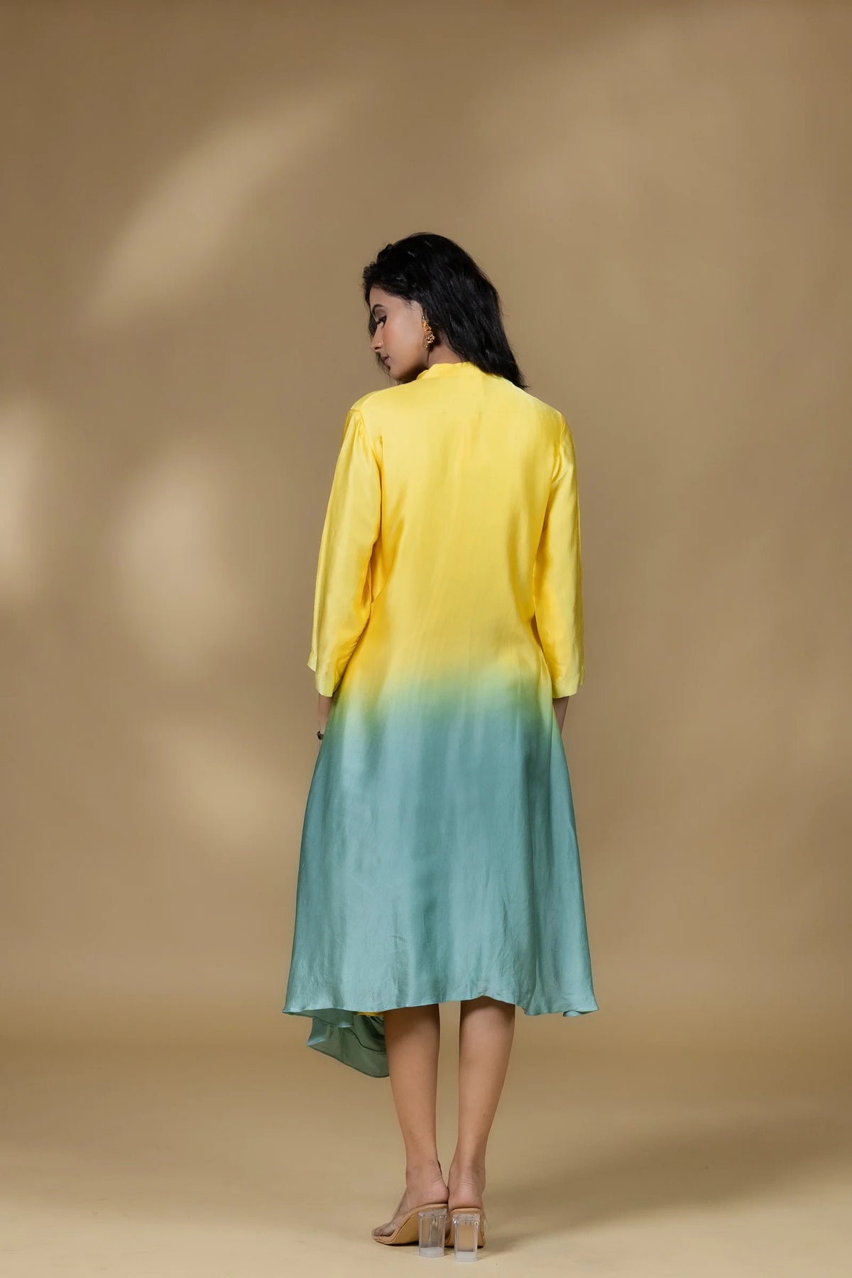 Yellow Ombre Satin Sunrays Long Dress