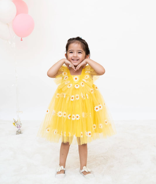 Yellow Bloom Net Dress