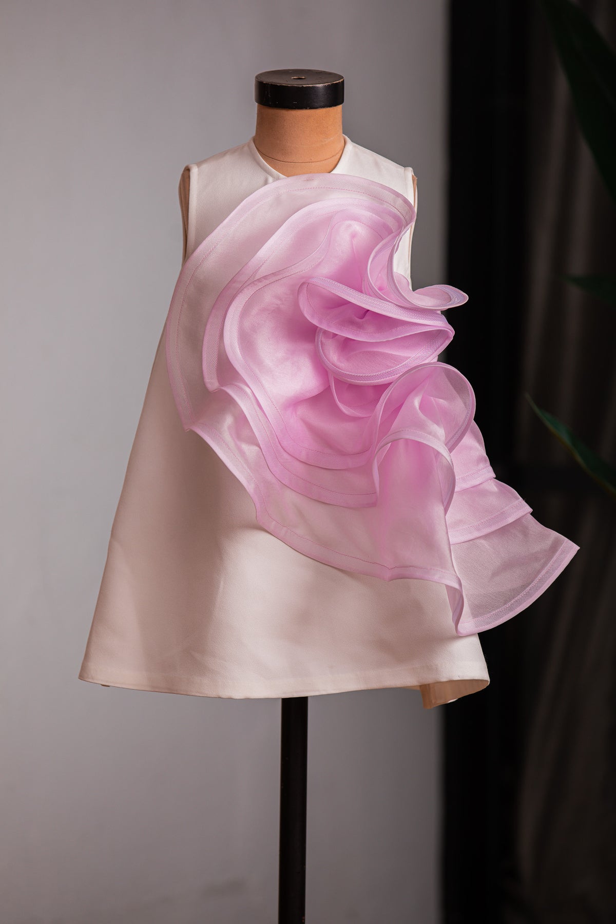 White Lilac Beautiful Draped Ruffles Dress