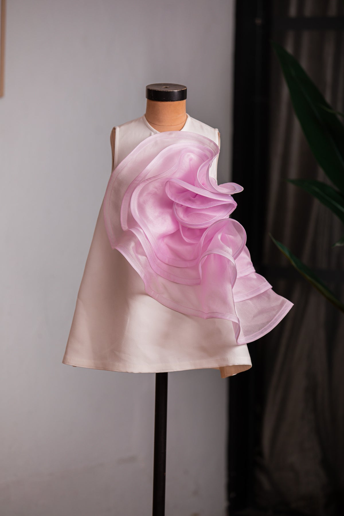 White Lilac Beautiful Draped Ruffles Dress
