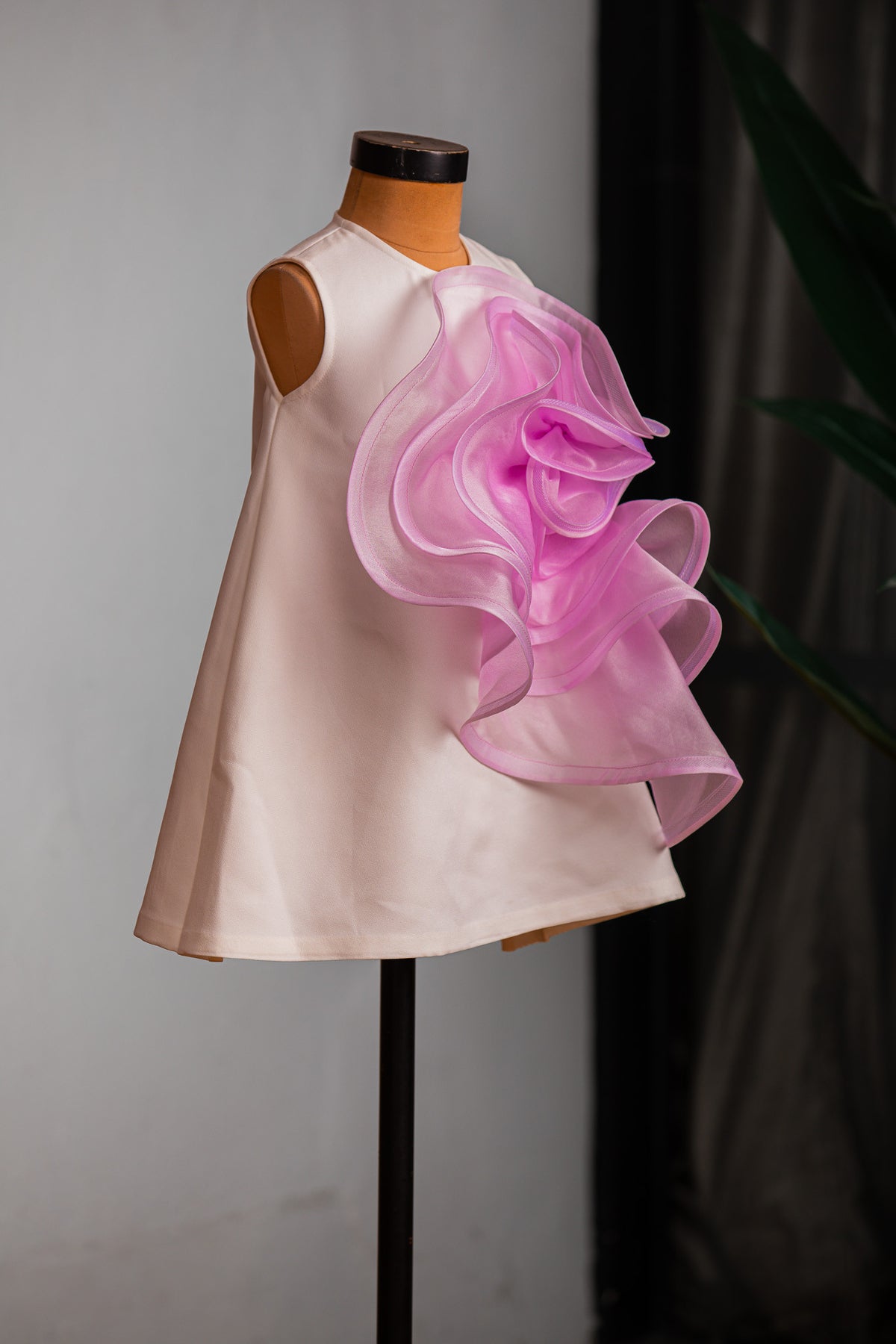 White Lilac Beautiful Draped Ruffles Dress