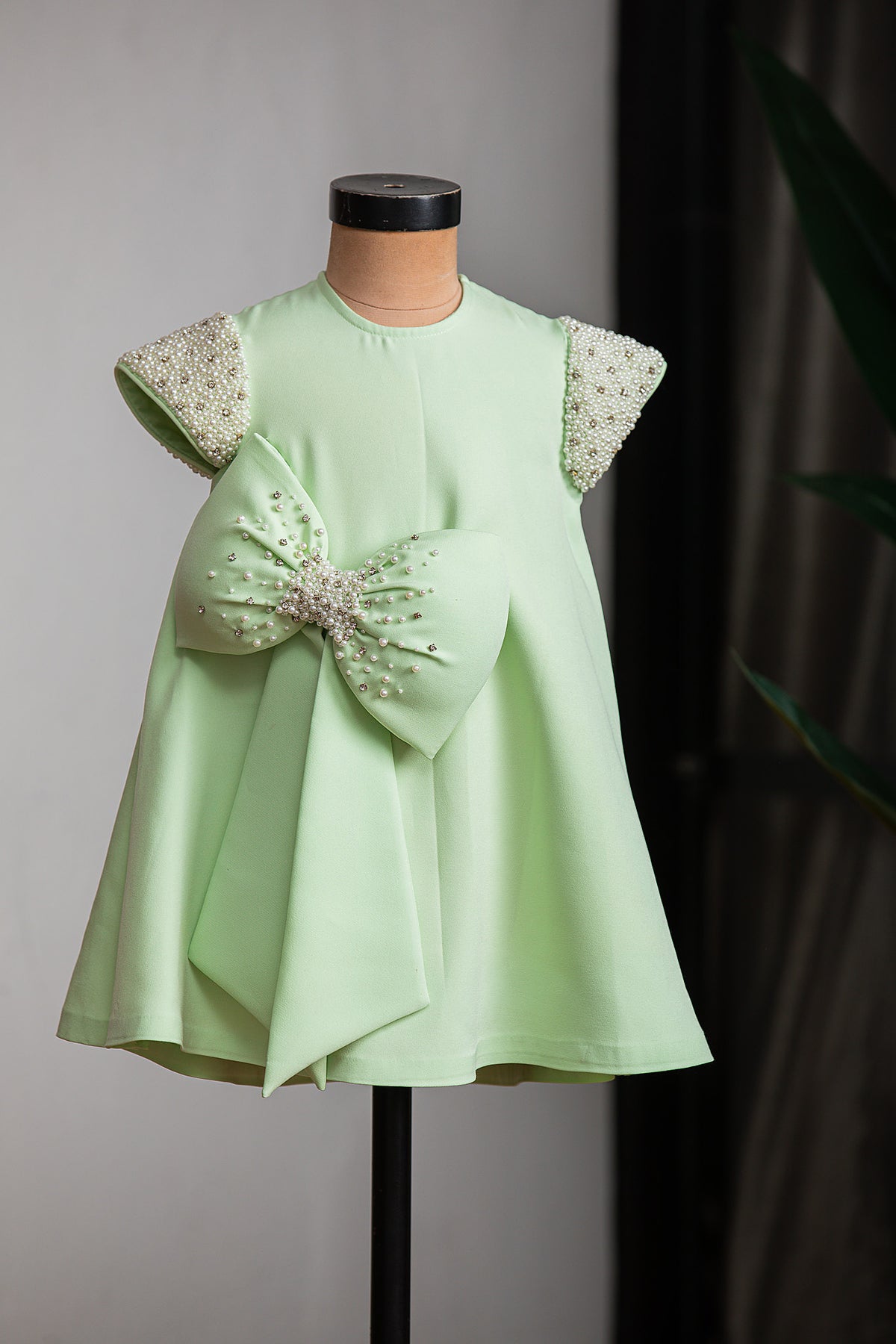 Green Bow A Line Dress