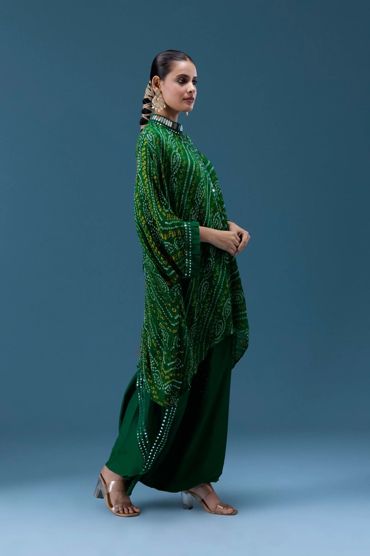 Zeenat Green Bandhani Mirror Work Set