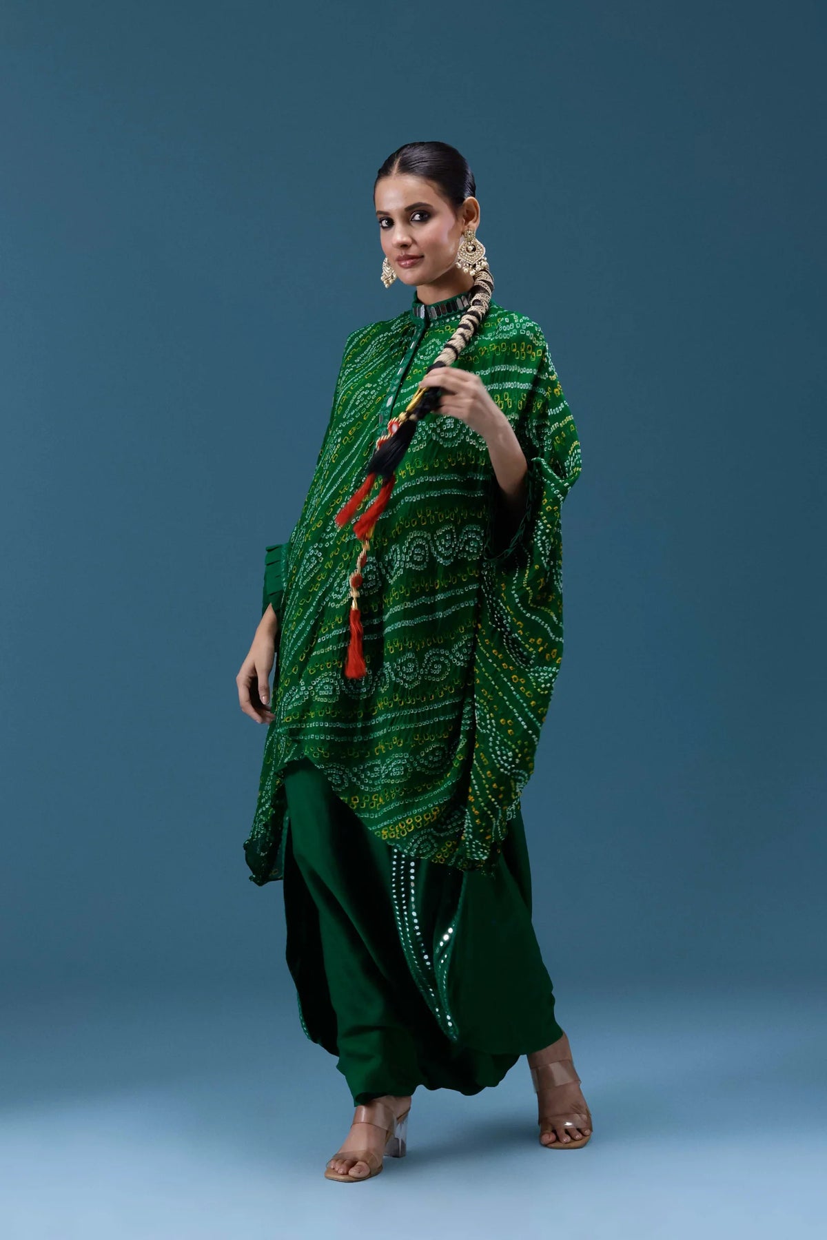 Zeenat Green Bandhani Mirror Work Set