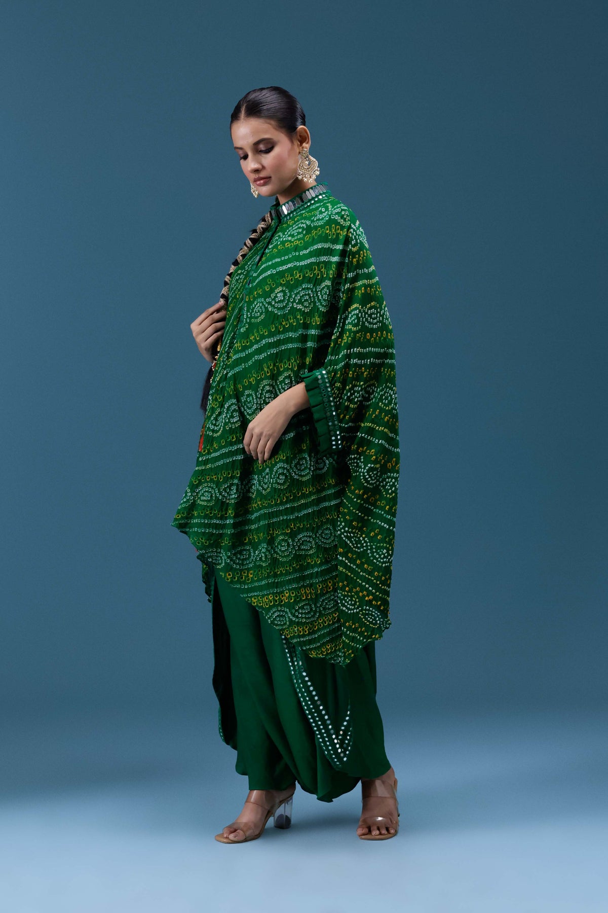 Zeenat Green Bandhani Mirror Work Set