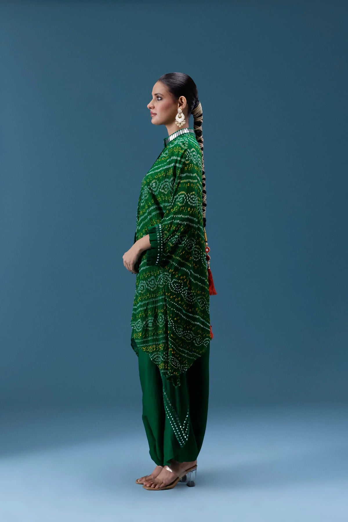 Zeenat Green Bandhani Mirror Work Set
