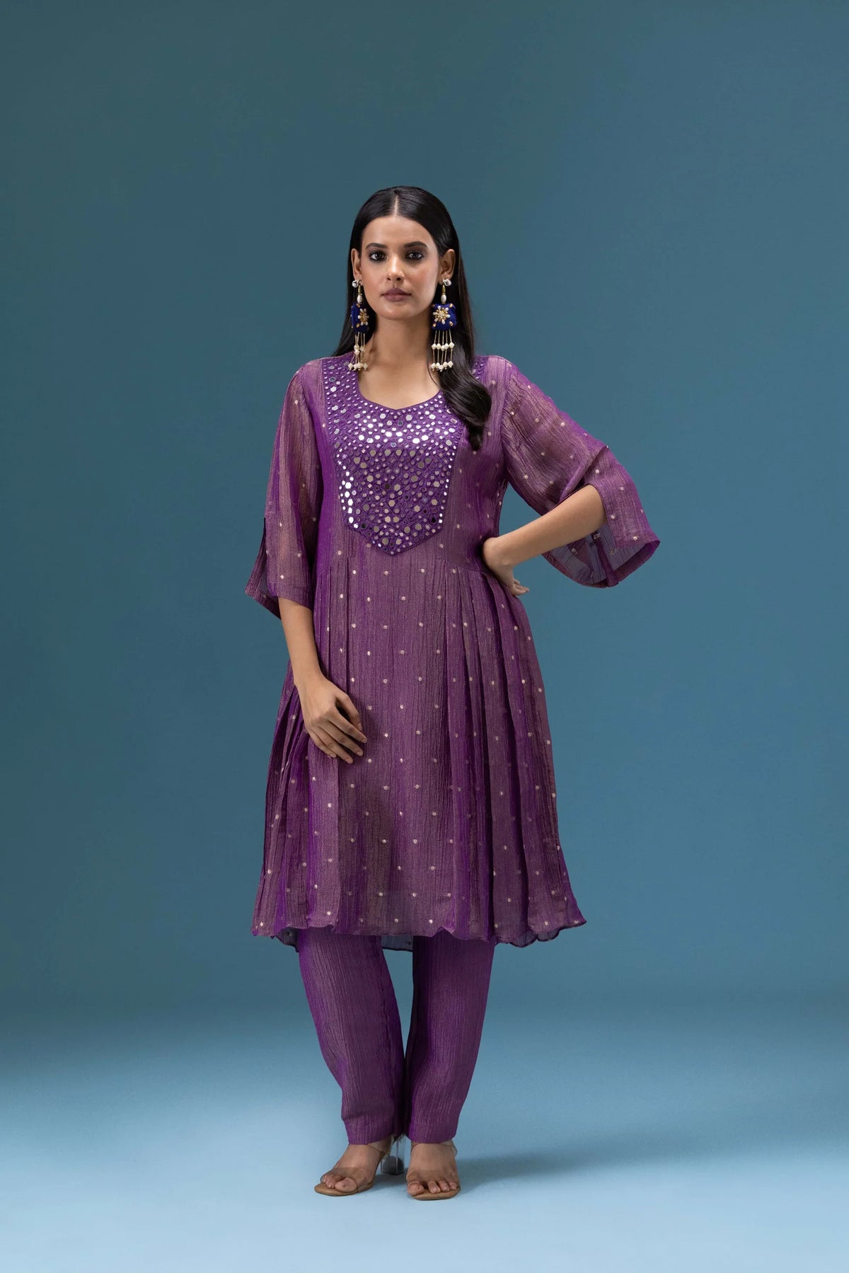 Zehra Plum Mirror Work Kurta Set