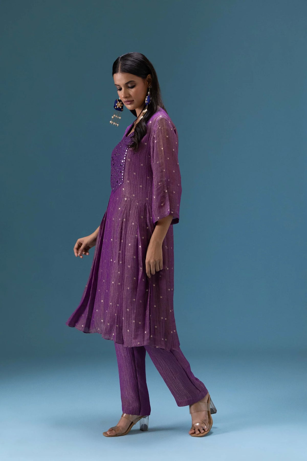 Zehra Plum Mirror Work Kurta Set
