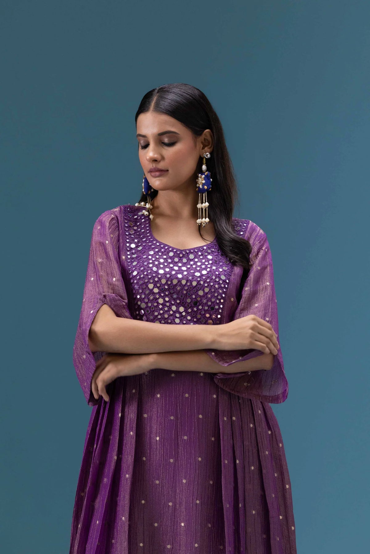 Zehra Plum Mirror Work Kurta Set
