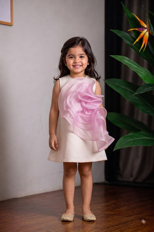 White Lilac Beautiful Draped Ruffles Dress