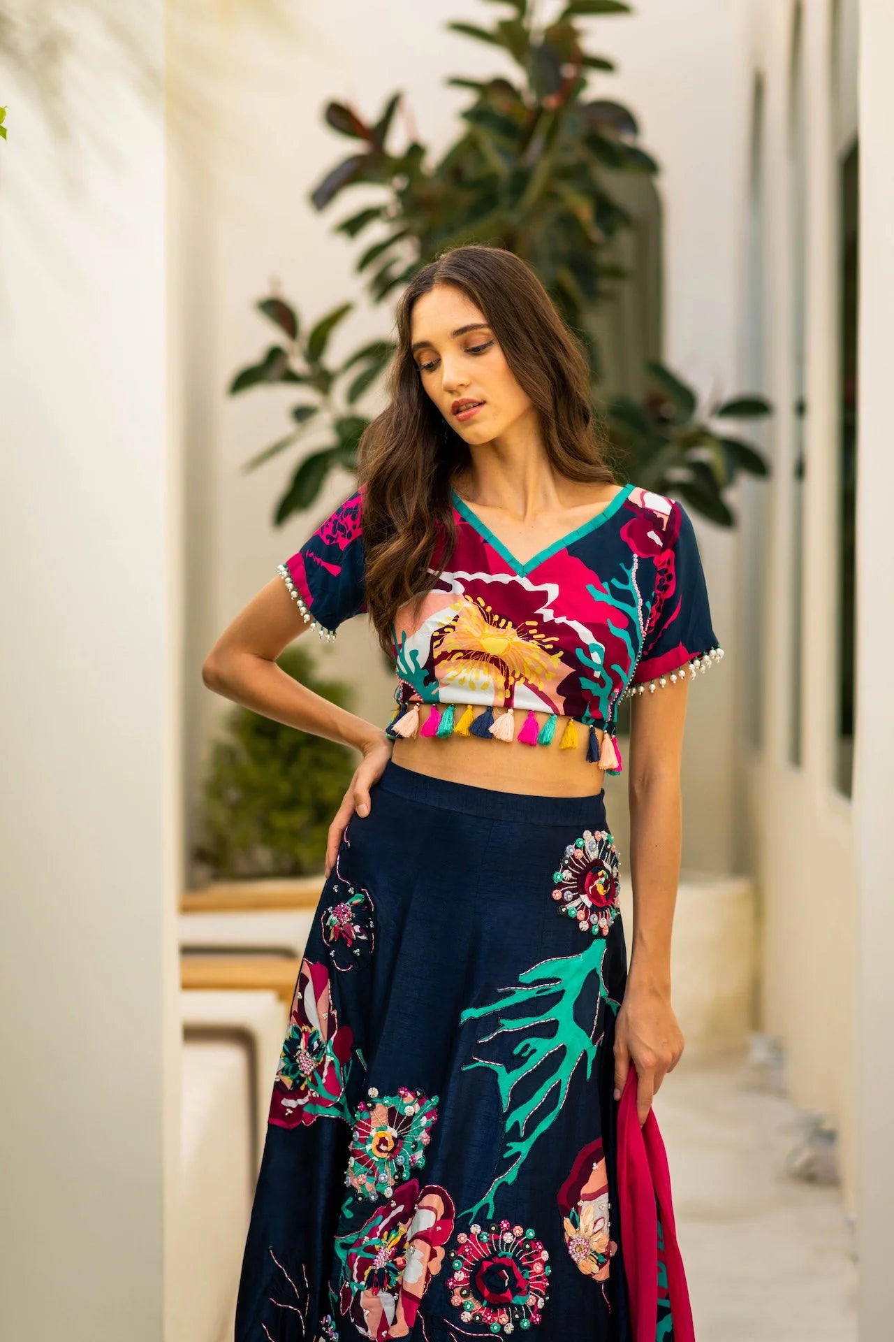 Printed Embroidered Lehenga Set