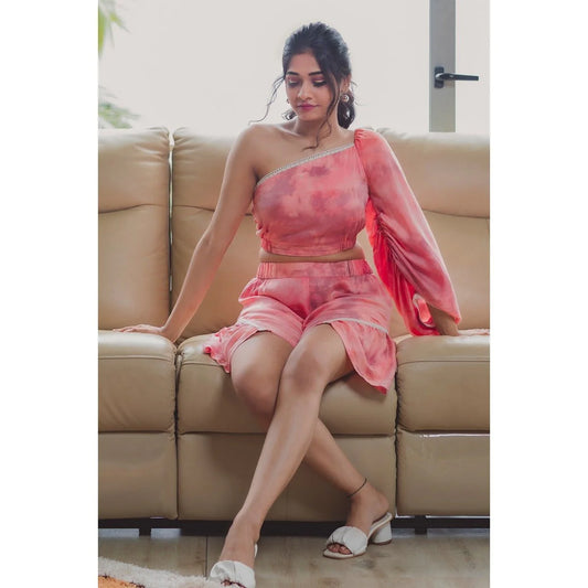 Blaire Peach One-shoulder Blouse