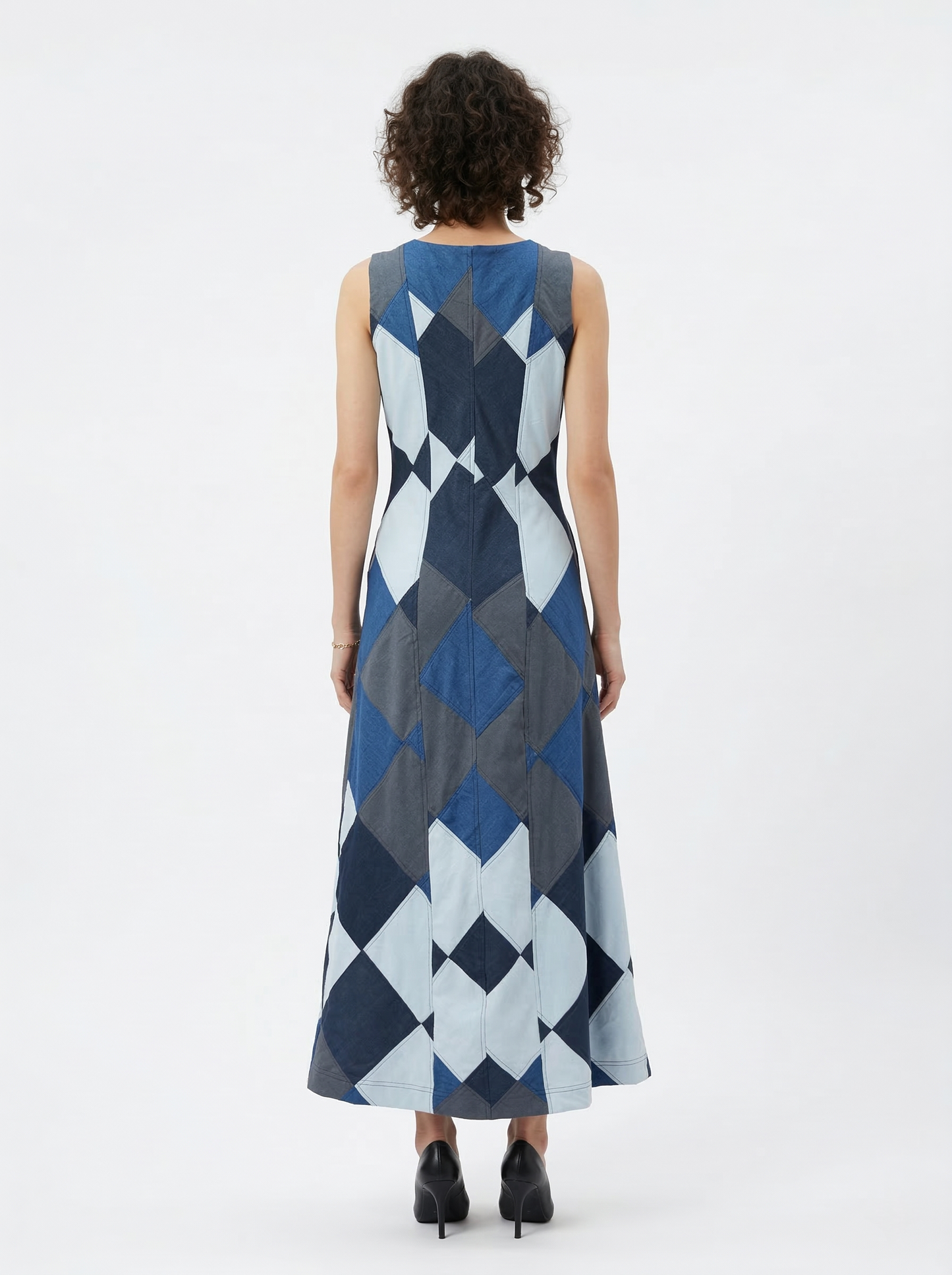 Denim Zipper Patchwork Maxi Dress