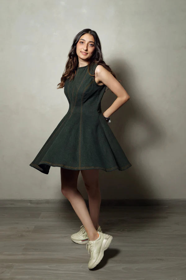 Sleeveless Corset-Inspired Flair Dress