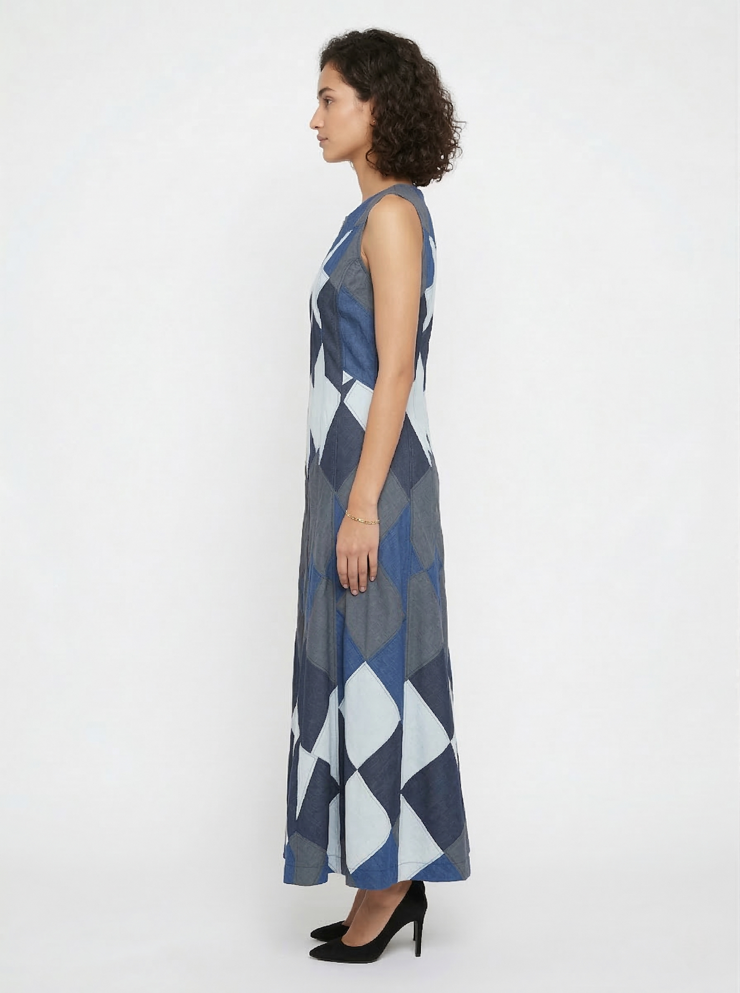 Denim Zipper Patchwork Maxi Dress