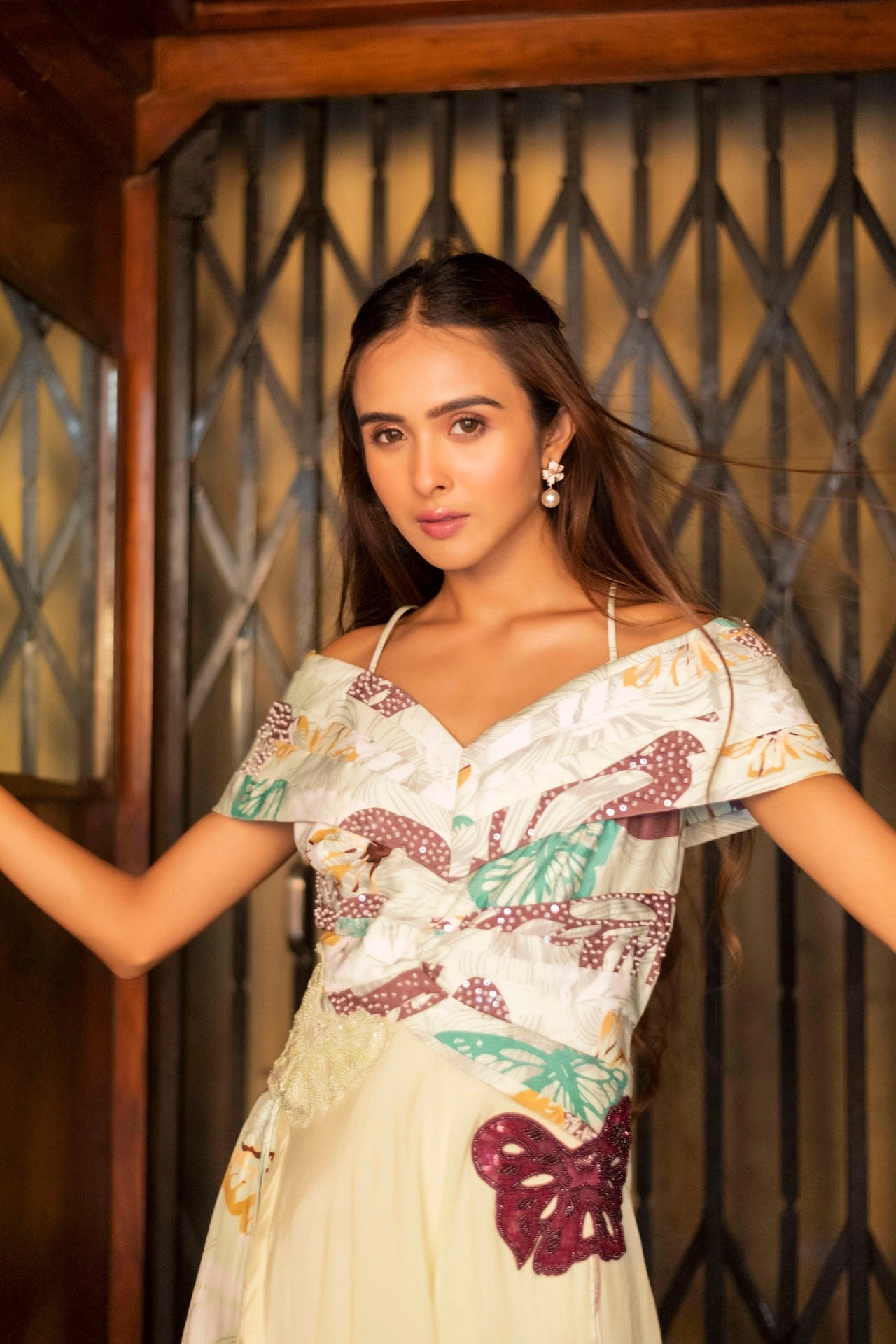 Butterfly Printed Off-Shoulder Dress