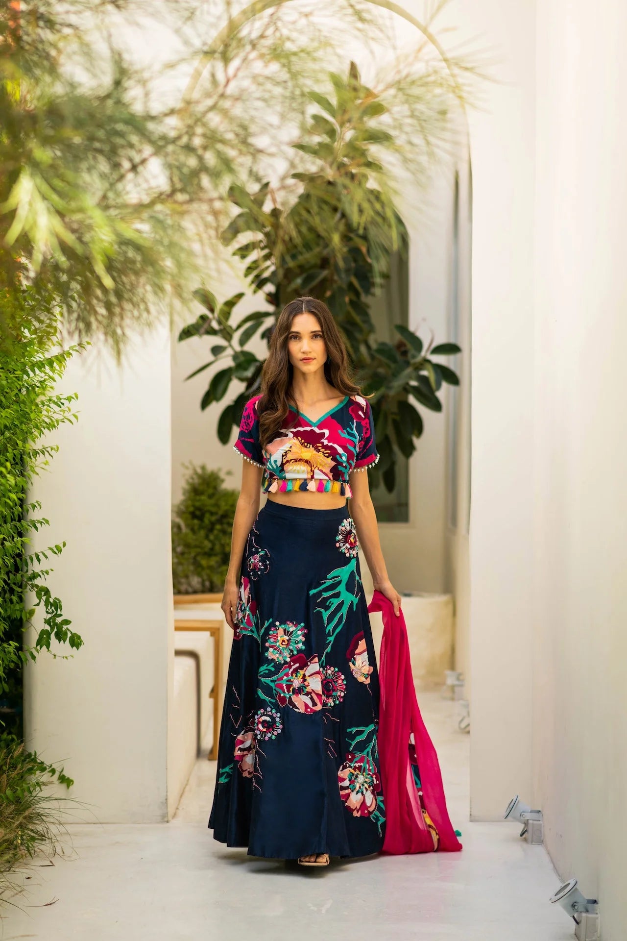 Printed Embroidered Lehenga Set