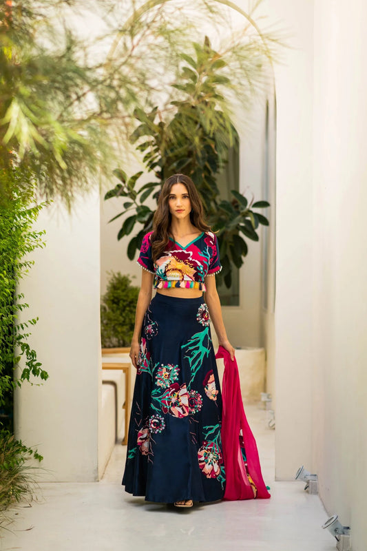 Printed Embroidered Lehenga Set