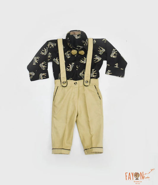 Black Printed Shirt With Golden Pant For Boys