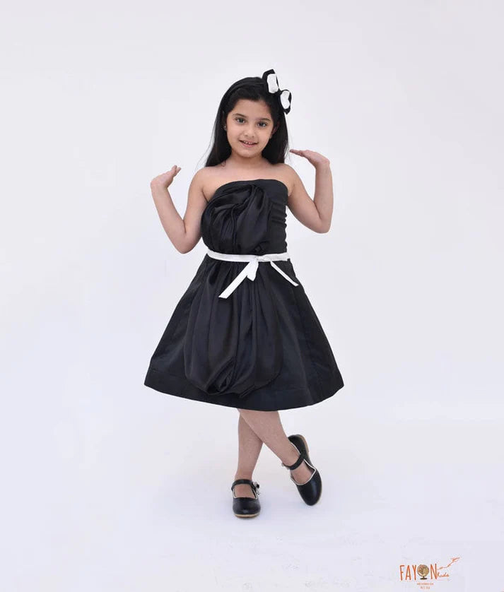 Black Silk Dress with Black Drape for Girls