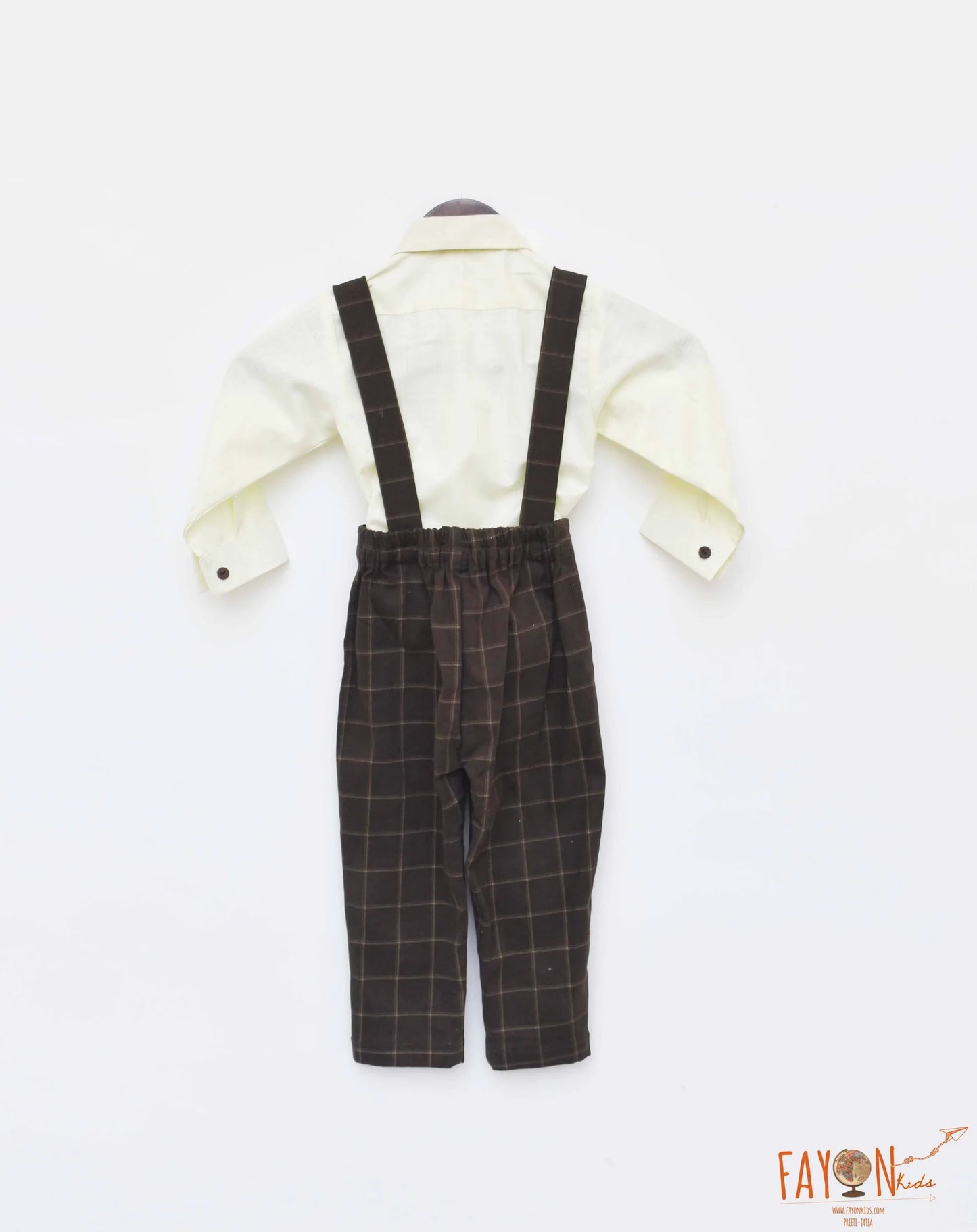 Lemon Yellow Shirt With Brown Checks Pant For Boys
