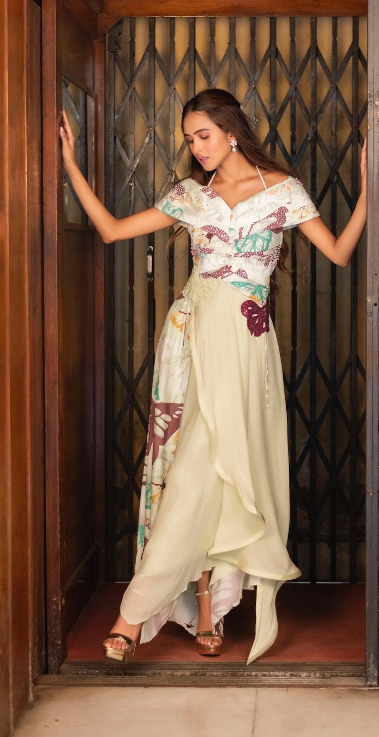 Butterfly Printed Off-Shoulder Dress
