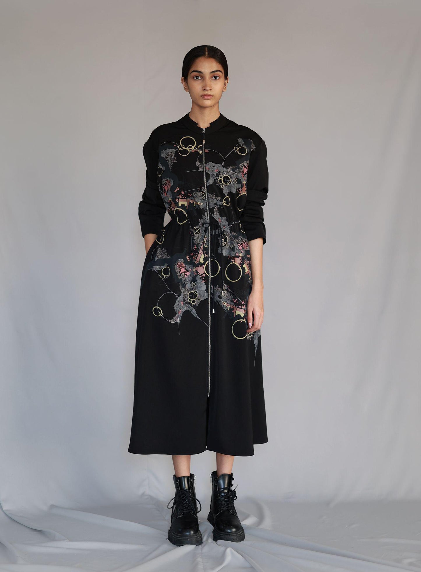 Black Map Long Dress