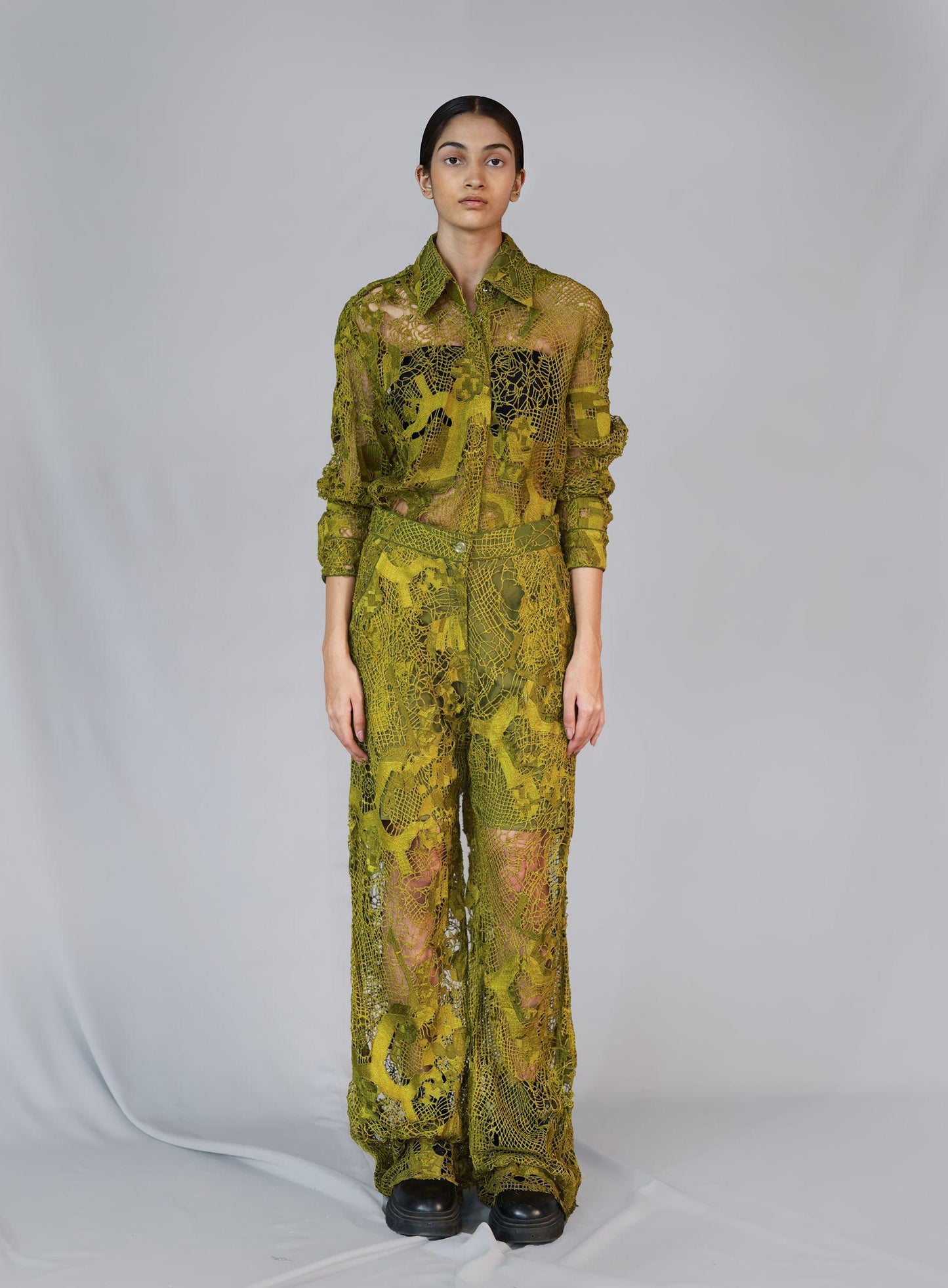Yellow Map Embroidery Shirt Pant