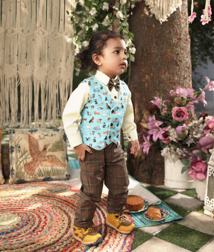 Animal Print Waistcoat Set for Boys