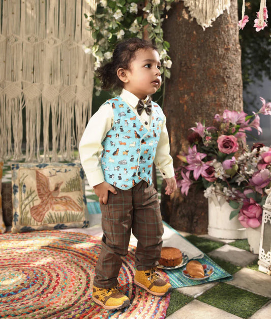 Animal Print Waistcoat Set for Boys