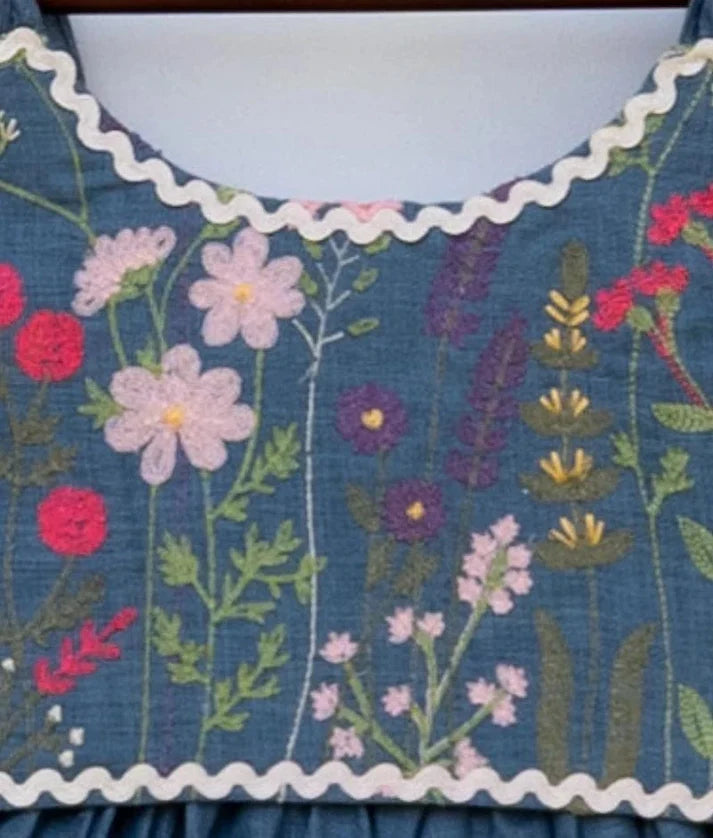 Blue Linen Bloom Crop Top Set