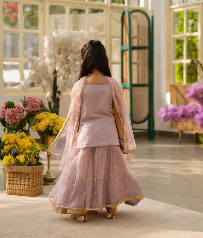 Lilac Embroidered Kurti Lehenga Set