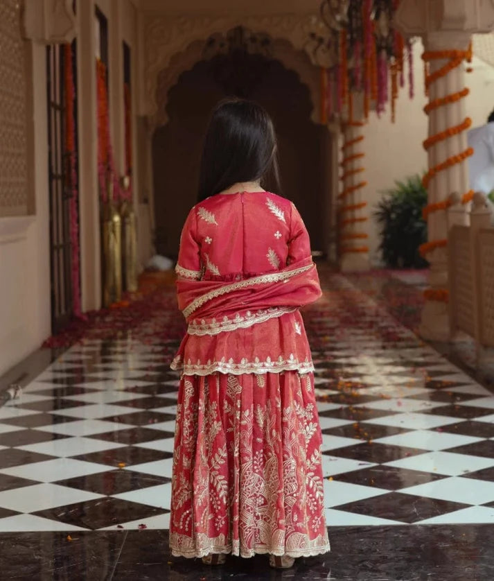 Pink Embroidered Kurti Lehenga Set