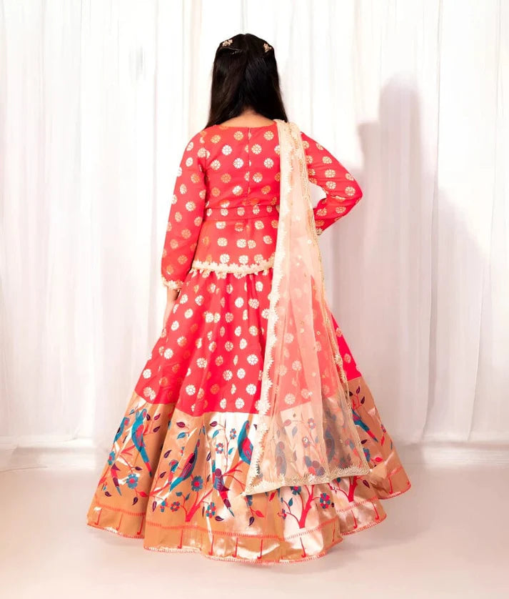 Pink Peplum Brocade Lehenga Choli