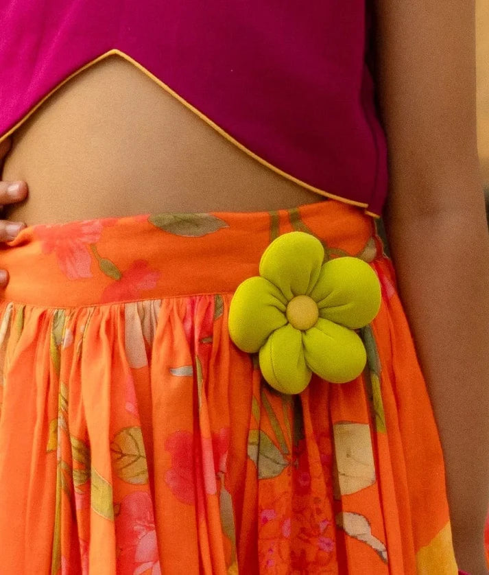 Purple Crop Top with Printed Skirt