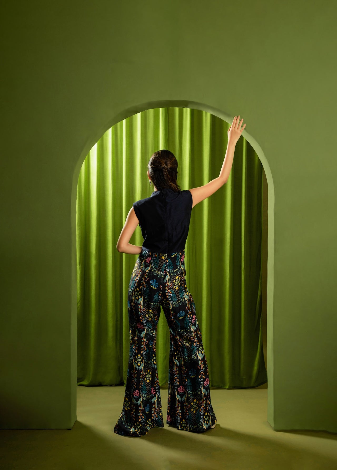 Printed Jumpsuit With Embroidered Cape