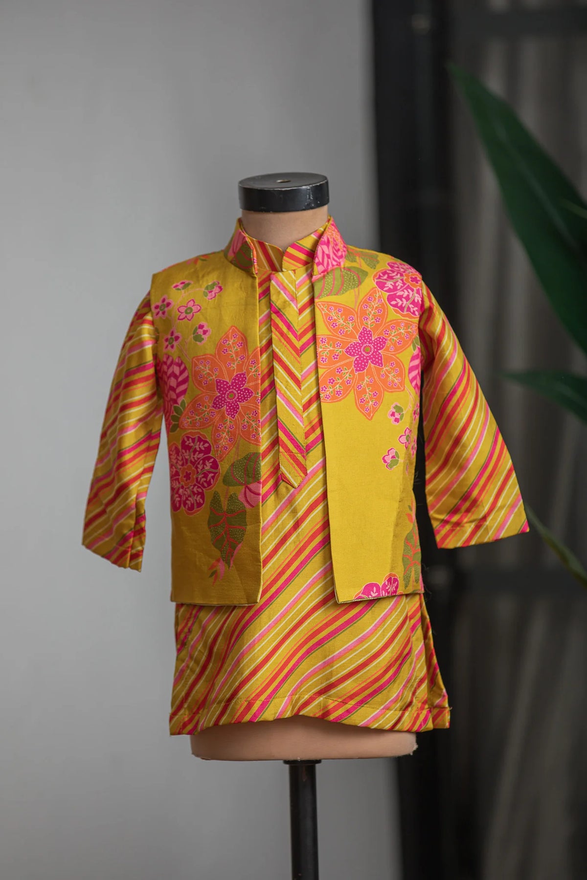 Mustard Printed Nehru Set