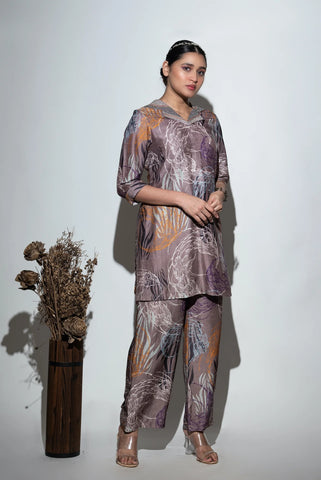 Printed Lapel Collar Co-ord Set