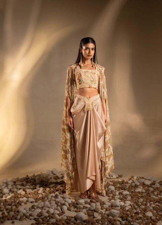 Draped Skirt, Crop Top and Cape