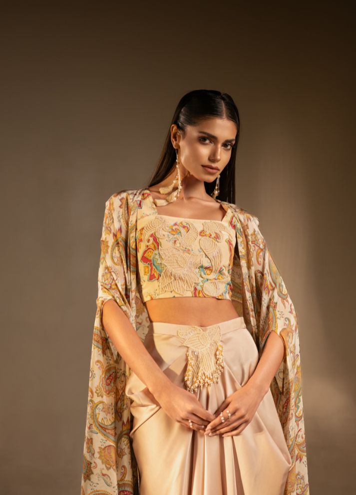 Draped Skirt, Crop Top and Cape