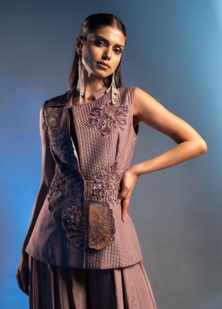 Kalidar Jumpsuit with Short Jacket And 3-d Embellishment