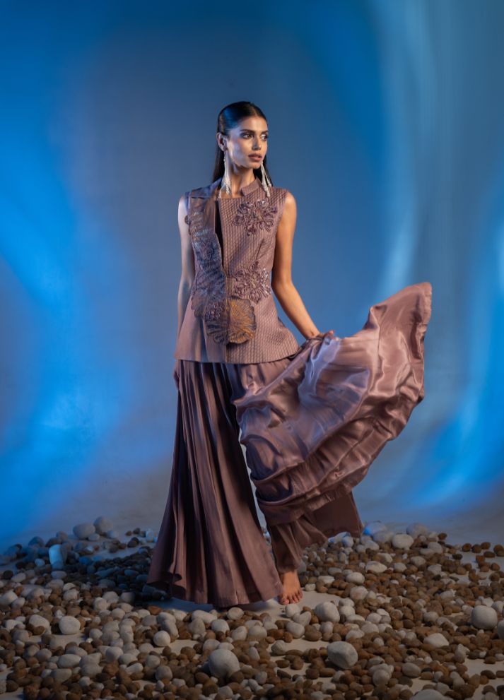 Kalidar Jumpsuit with Short Jacket And 3-d Embellishment