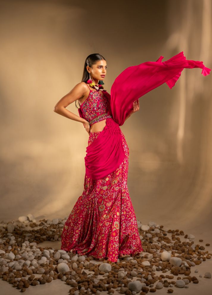 Fish Tail Skirt with Blouse and Origami Dupattah