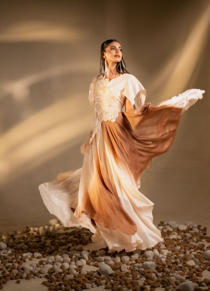 Butterfly Floral Ombre Gown