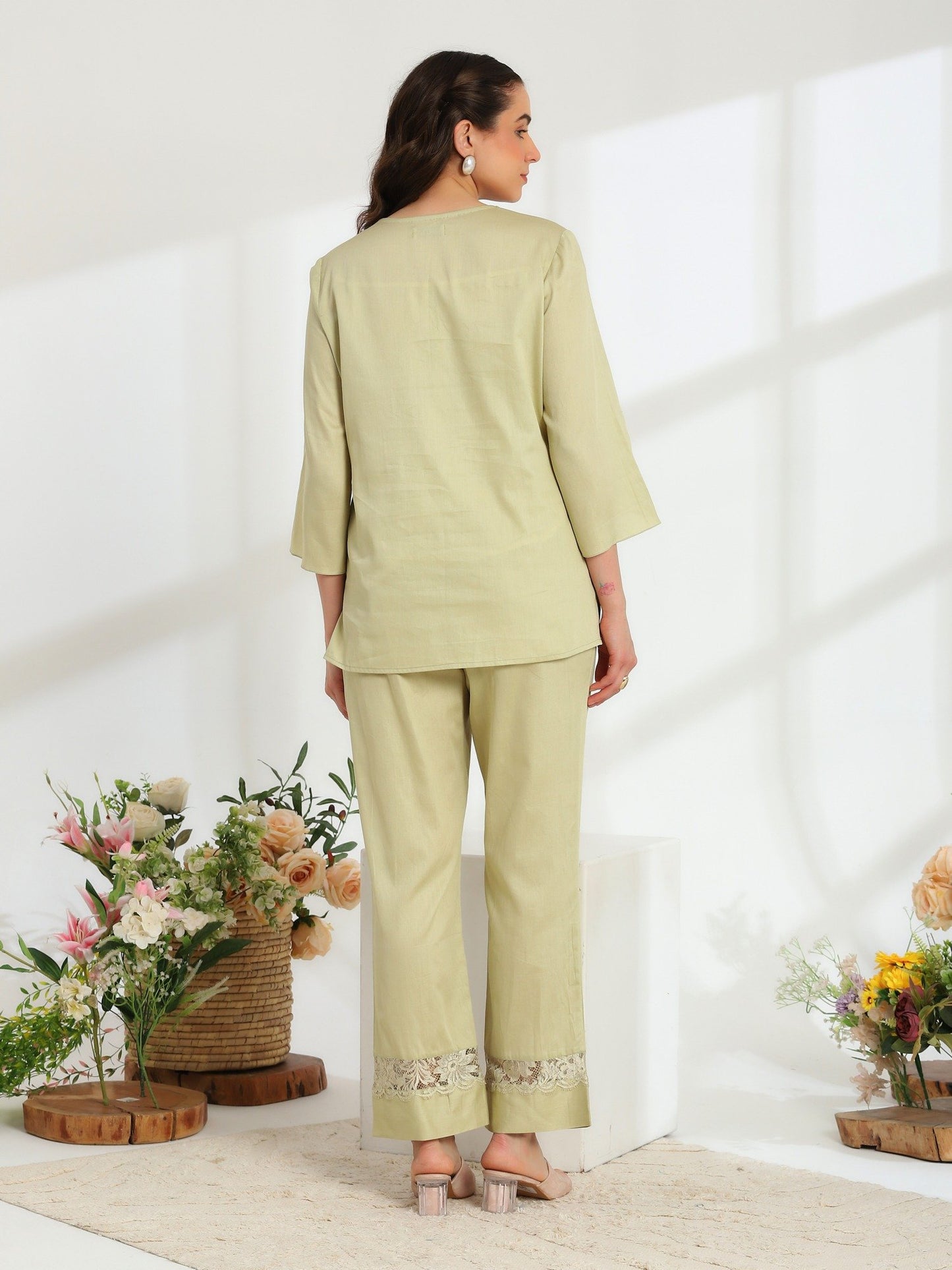 Jade Blossom Embroidered French Lace Cotton  Co-ord Set