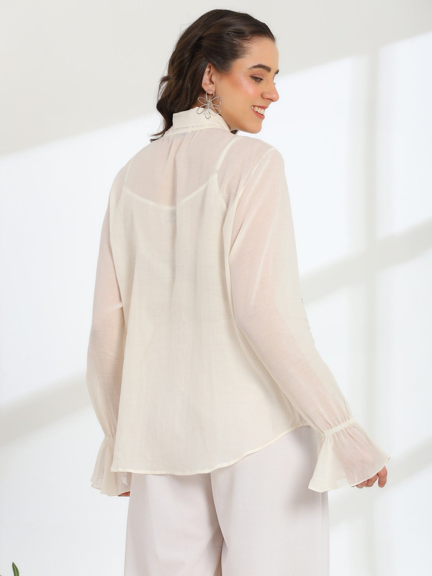 Solaire Ivory Spring Metalic Mul Cotton Top