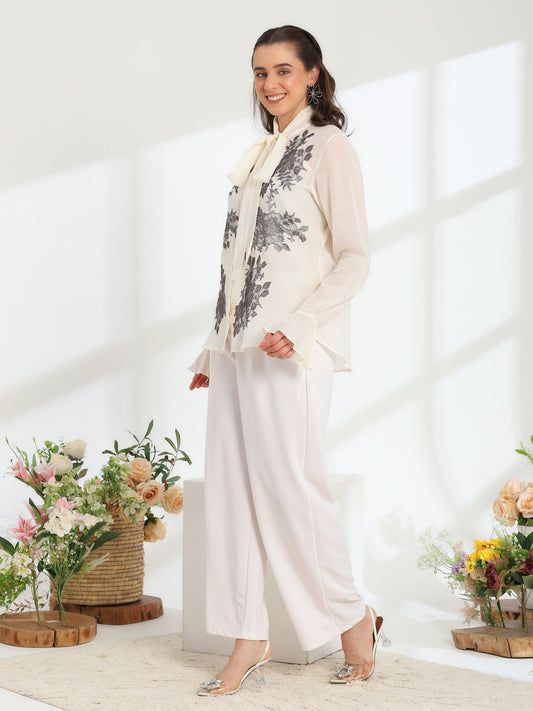 Solaire Ivory Spring Metalic Mul Cotton Top