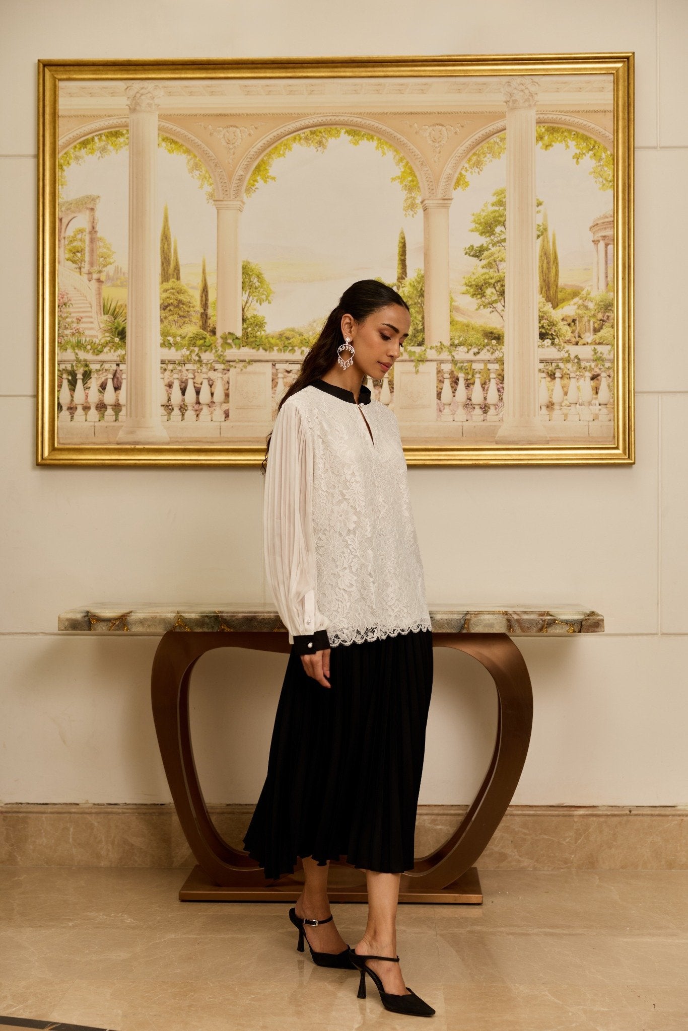 Celestia White French Lace Chiffon Blouse