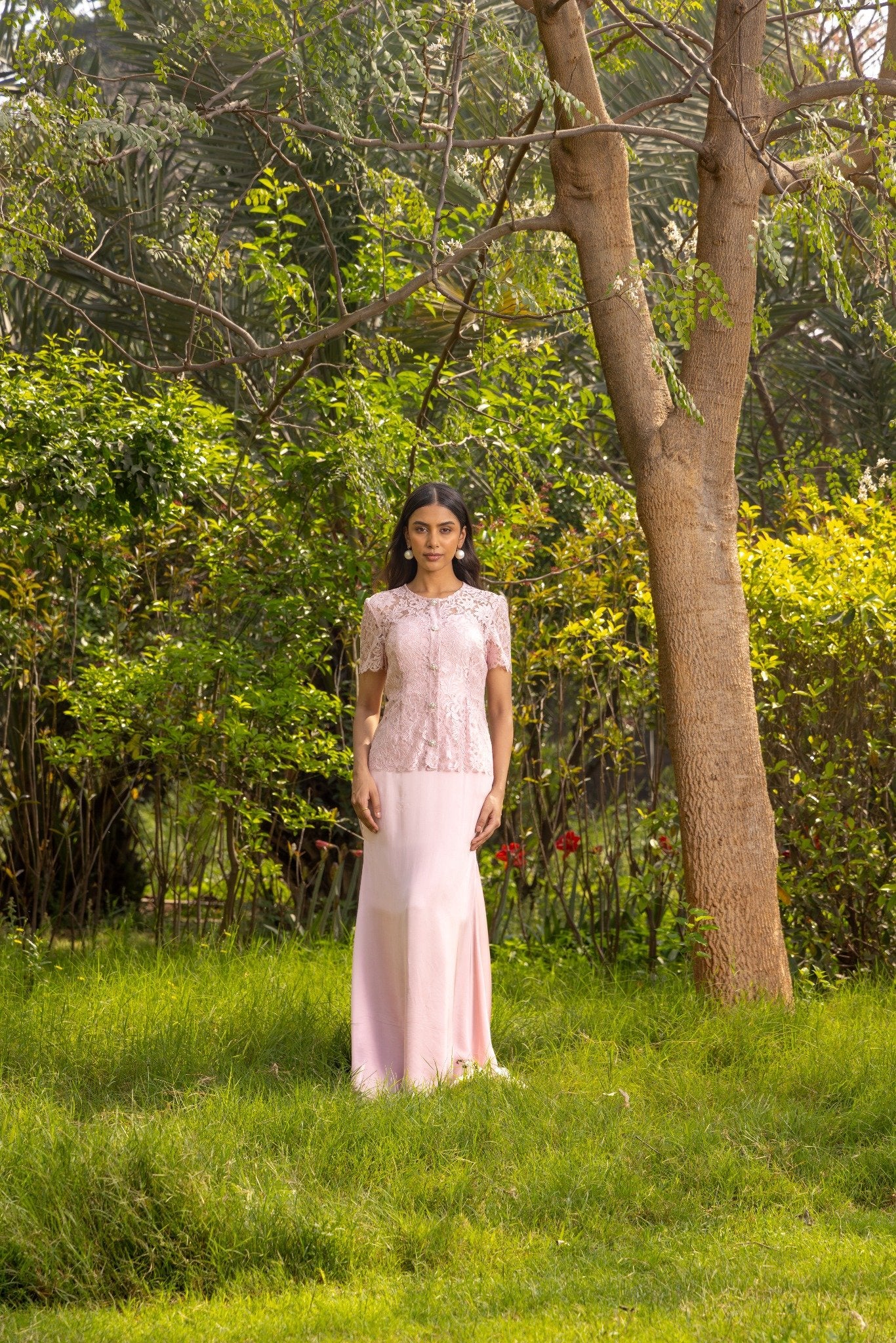 Azurea French lace Satin Top & Dress Set