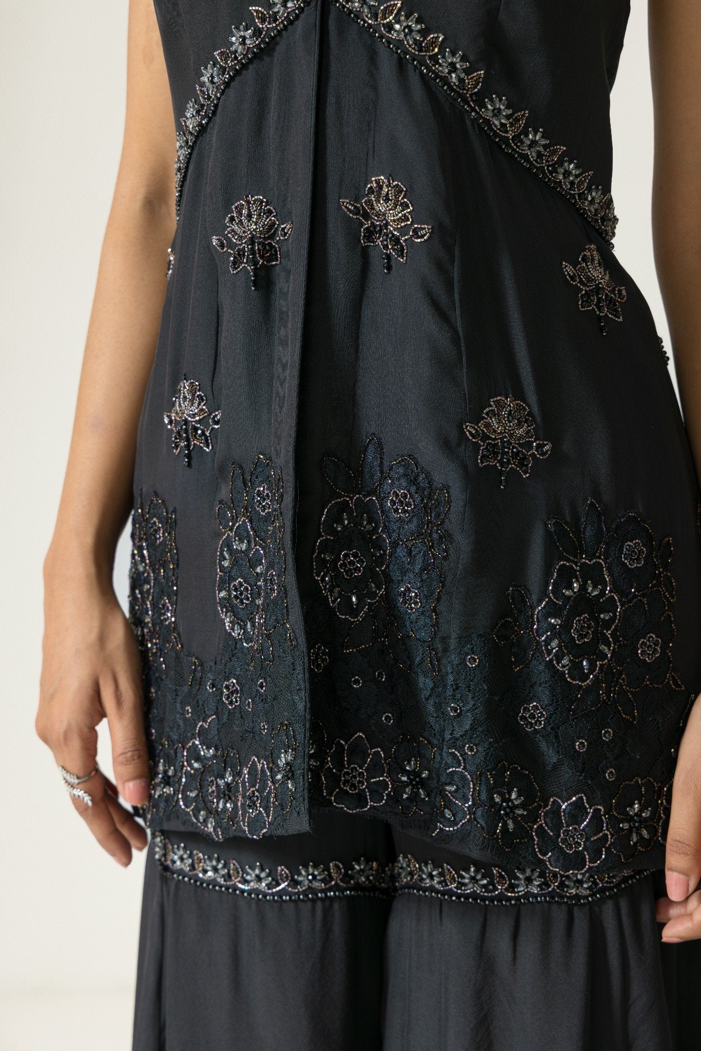 Hand embroidered French lace Chiffon Silk Sharara set